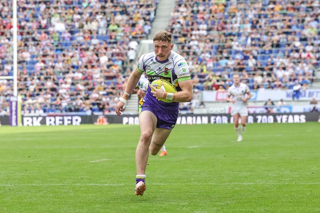 Ethan Ryan of Bradford Bulls goes over for his second try during the Betfred Super League Magic Weekend match Leeds Rhinos vs Bradford Bulls at Hill Dickinson Stadium, Liverpool, United Kingdom on 05 July 2026

(Photo by Mark Cosgrove/News Images)