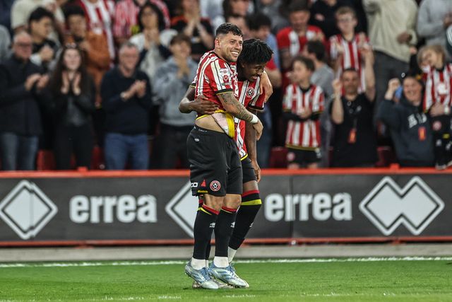 Gustavo Hamer of Sheffield United celebrates his goal to make it 2-0 during the Sky Bet Championship Playoff Semi-final match Sheffield United vs Bristol City at Bramall Lane, Sheffield, United Kingdom, 12th May 2025

(Photo by Mark Cosgrove/News Images)