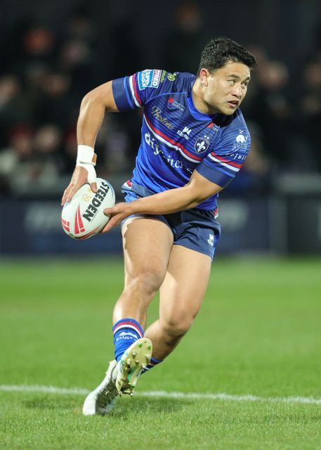 Masin Lino of Wakefield Trinity passes the ball during the Betfred Super League Round 1 match Wakefield Trinity vs Toulouse Olympique at DIY Kitchens Stadium, Wakefield, United Kingdom on 14 February 2026

(Photo by Richard Bierton/News Images)