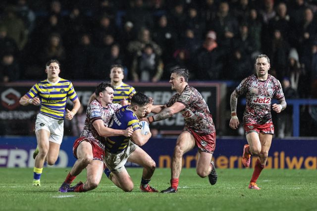 Josh Thewlis of Warrington Wolves in action during the Pre Season match Warrington Wolves vs Leigh Leopards at Halliwell Jones Stadium, Warrington, United Kingdom, 30th January 2026

(Photo by Mark Cosgrove/News Images)