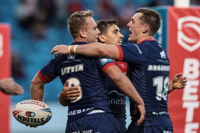Jez Litten of Hull KR celebrates his try during the Betfred Super League Round 20 Salford Red Devils vs Hull KR at Salford Community Stadium, Eccles, United Kingdom, 31st July 2025

(Photo by Mark Cosgrove/News Images)