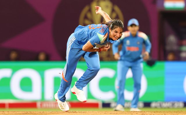Renuka Singh Thakur of India during the ICC Women's ODI Cricket World Cup Final 2025 session India Women vs South Africa Women at Dr. D.Y. Patil Sports Academy, Navi Mumbai, India, 2nd November 2025

(Photo by Shubhajit Roy Karmakar/News Images)