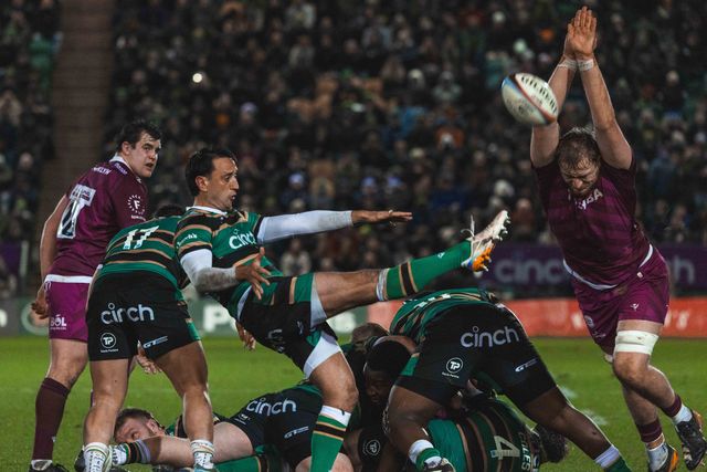 Alex Mitchell of Northampton Saints during the Gallagher Premiership match Northampton Saints vs Sale Sharks at Cinch Stadium at Franklin's Gardens, Northampton, United Kingdom, 20th December 2025

(Photo by Craig Evans/News Images)

*** GER AUT SUI OUT ***