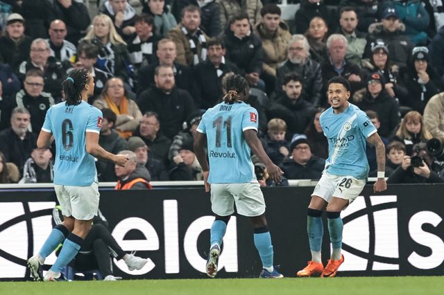 Savinho of Manchester City celebrates his goal to make it 1-1 during the Emirates FA Cup 5th Round  match Newcastle Untied vs Manchester City at St. James's Park, Newcastle, United Kingdom on 07 March 2026

(Photo by Mark Cosgrove/News Images)