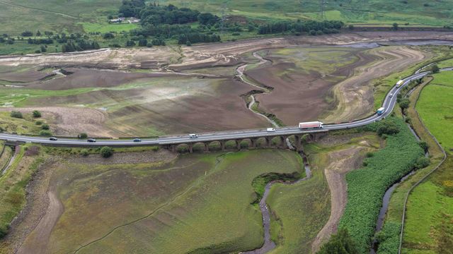 Woodhead Reservoir walter levels drop to one of the lowest points in recent times as grass and other plants start to grow on the Reservoir silt bed at Woodhead, Glossop, United Kingdom, 31st July 2025

(Photo by Mark Cosgrove/News Images)