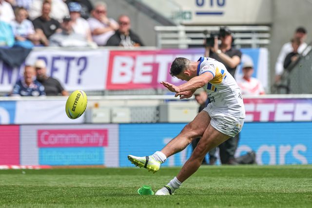 Jake Connor of Leeds Rhinos converts for a goal during the Betfred Super League Magic Weekend match Leeds Rhinos vs Bradford Bulls at Hill Dickinson Stadium, Liverpool, United Kingdom on 05 July 2026

(Photo by Mark Cosgrove/News Images)