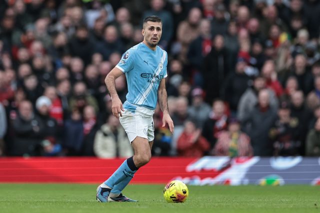 Rodrigo of Manchester City with the ball during the Premier League match Manchester United vs Manchester City at Old Trafford, Manchester, United Kingdom, 17th January 2026

(Photo by Mark Cosgrove/News Images)