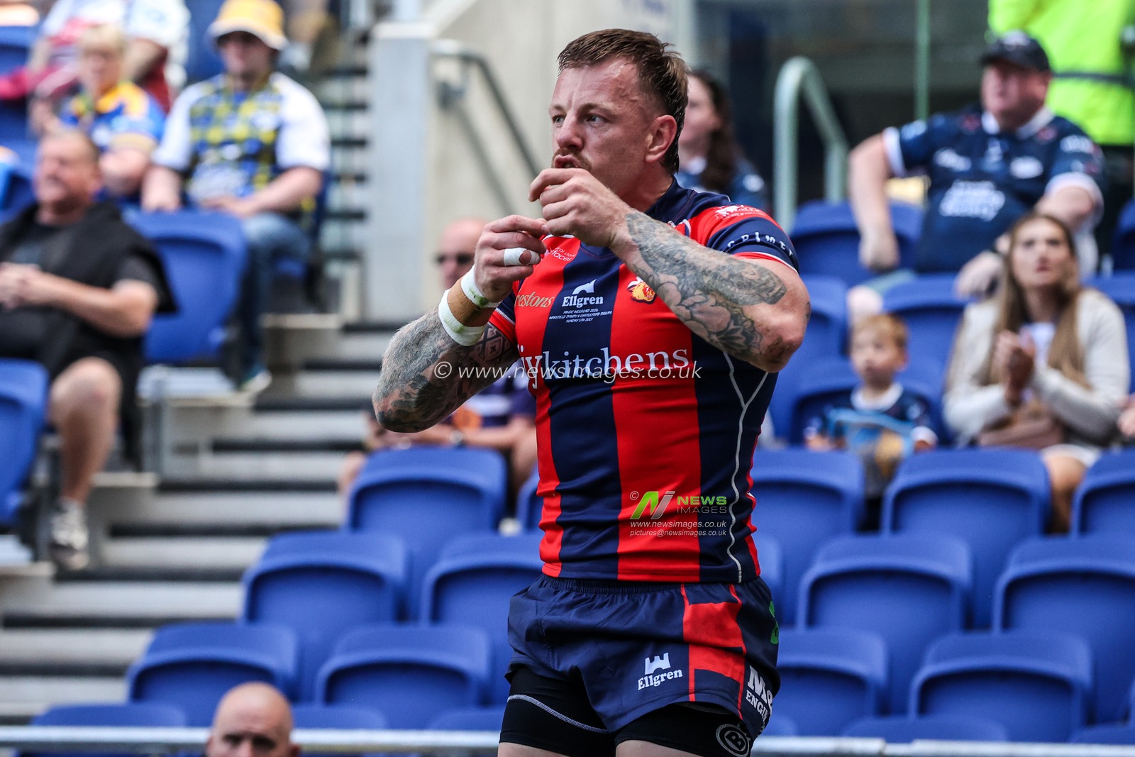Tom Johnstone of Wakefield Trinity celebrates his try during the Betfred Super League Magic Weekend match Wakefield Trinity vs Castleford Tigers at Hill Dickinson Stadium, Liverpool, United Kingdom on 05 July 2026

(Photo by Alfie Cosgrove/News Images)