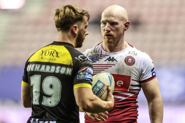 Liam Farrell of Wigan Warriors during the Betfred Super League round 5 match Wigan Warriors vs York Knights at The Brick Community Stadium, Wigan, United Kingdom on 19 March 2026

(Photo by Alfie Cosgrove/News Images)