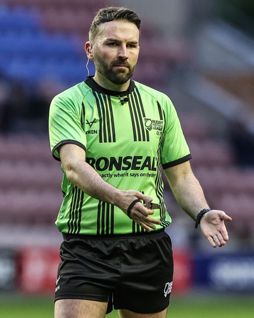 Referee Liam Moore gives instructions during the Betfred Super League round 11 match Wigan Warriors vs Leeds Rhinos at The Brick Community Stadium, Wigan, United Kingdom on 15 May 2026

(Photo by Alfie Cosgrove/News Images)