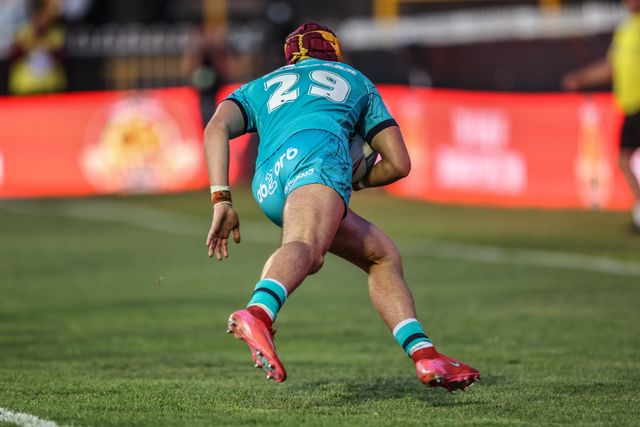 George Flanagan  of Huddersfield Giants goes over for a try during the Betfred Super League round 17 match Castleford Tigers vs Huddersfield Giants at The Mend-A-Hose Jungle, Castleford, United Kingdom, 3rd July 2025

(Photo by Alfie Cosgrove/News Images)