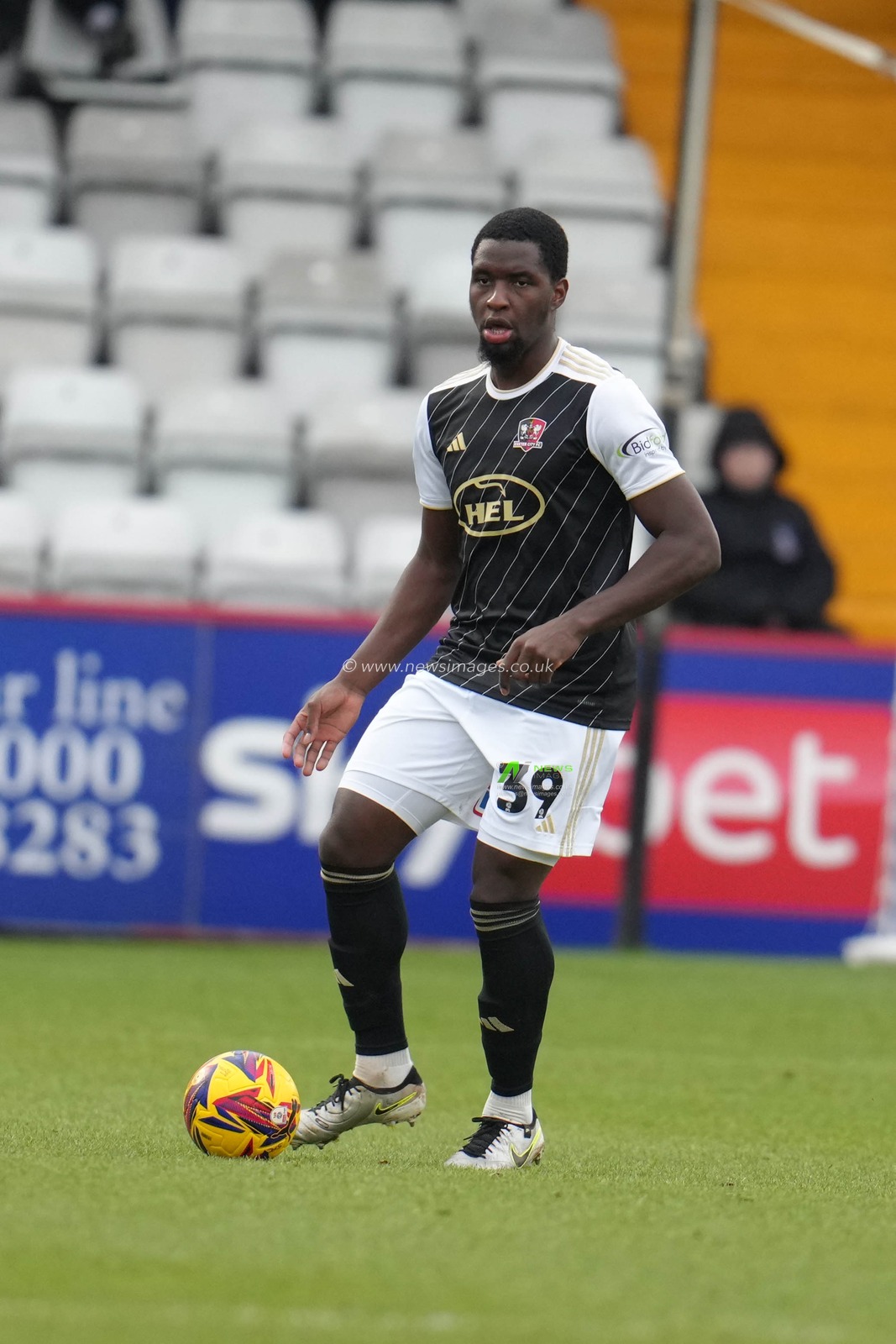 Cheick DiabatÃ© of Exeter City in action during the Sky Bet League 1 match Stevenage vs Exeter City at Lamex Stadium, Stevenage, United Kingdom, 1st February 2025

(Photo by Harvey Murphy/News Images)