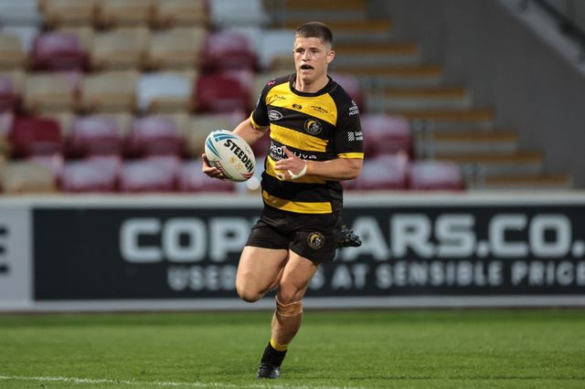 Will Roberts of York Knights runs in a 60 yards solo try during the Betfred Super League round 12 match York Knights vs Catalans Dragons at LNER Community Stadium, York, United Kingdom on 23 May 2026

(Photo by Mark Cosgrove/News Images)