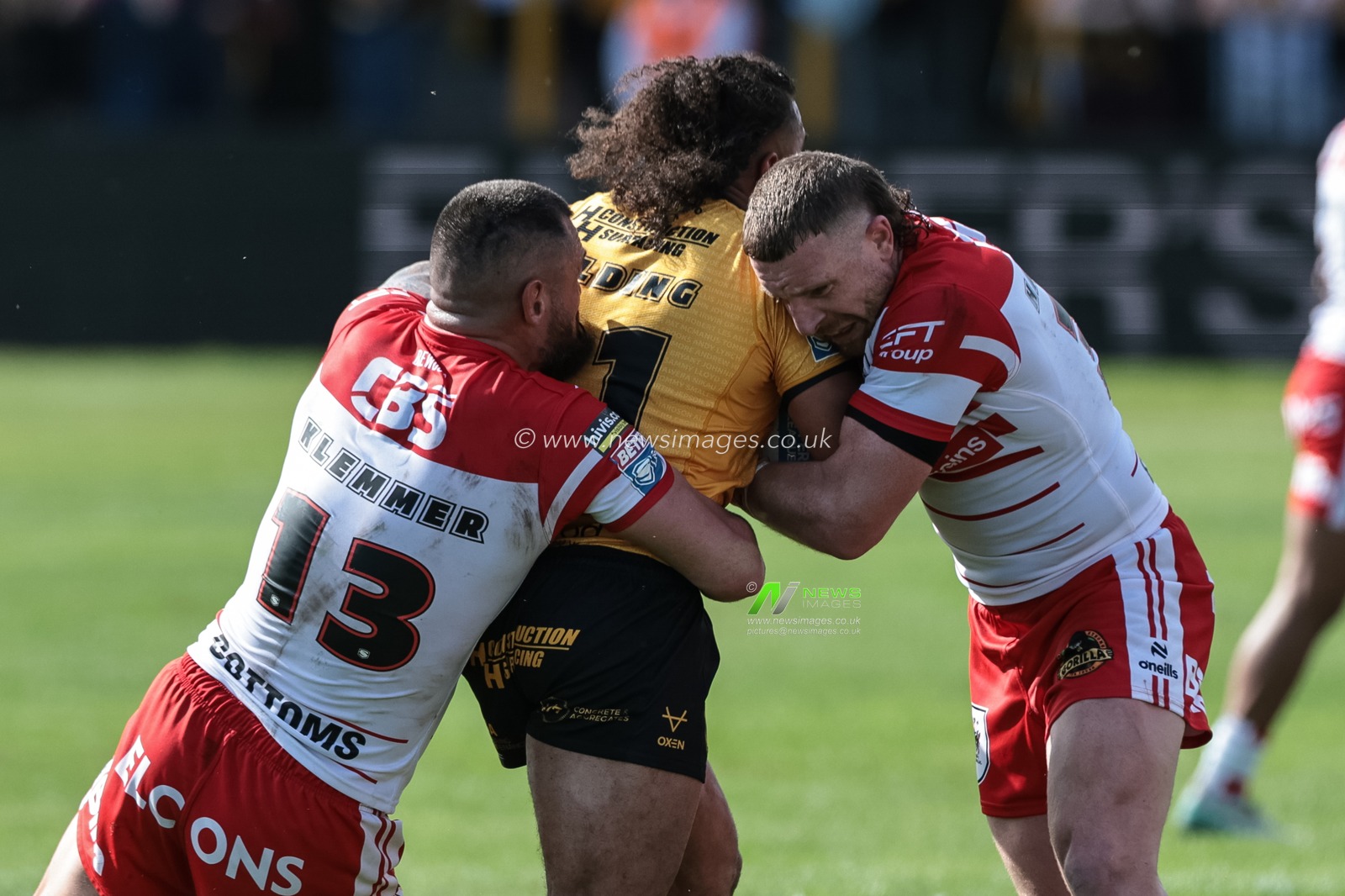 Ashton Golding of Castleford Tigers is tackled by Jackson Hastings of St Helens R.F.C. during the Betfred Super League round 12 match Castleford Tigers vs St Helens at OneBore Stadium, Castleford, Untied Kingdom on 23 May 2026

(Photo by Mark Cosgrove/News Images)
