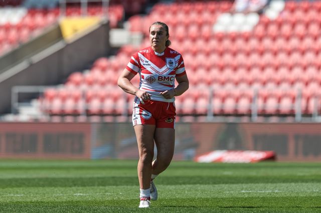 Paige Travis of St Helen’s during the Betfred Women's Challenge Cup Quarter Final match St Helens vs Barrow Raiders at The BrewDog Stadium, St Helens, United Kingdom on 25 April 2026

(Photo by Mark Cosgrove/News Images)