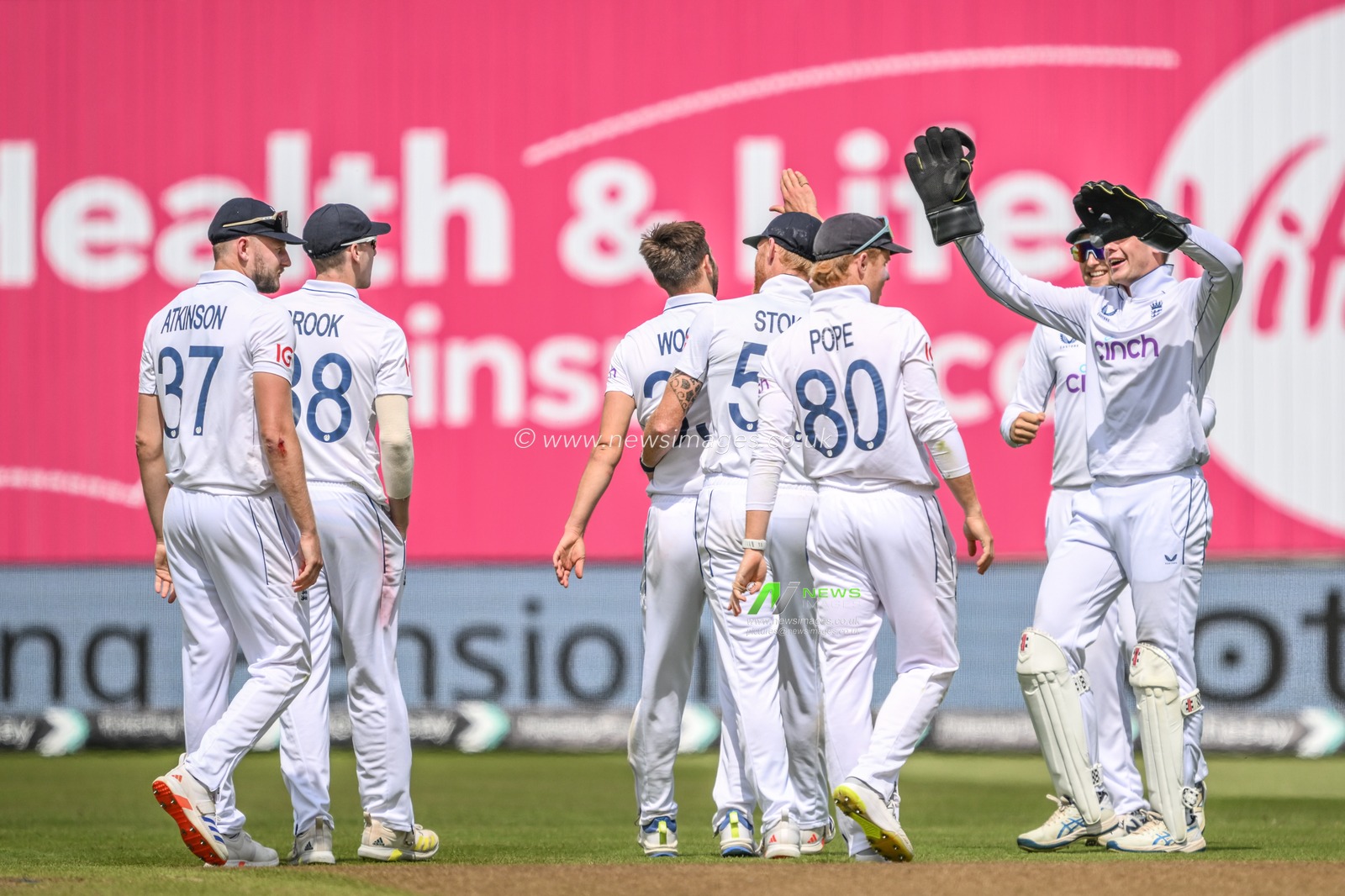 Mark Wood of England celebrates the wicket of Alzarri Joseph of West Indies during the 3rd Rothesay Test Match Day 3 England vs West Indies at Edgbaston, Birmingham, United Kingdom, 28th July 2024

(Photo by Craig Thomas/News Images)
