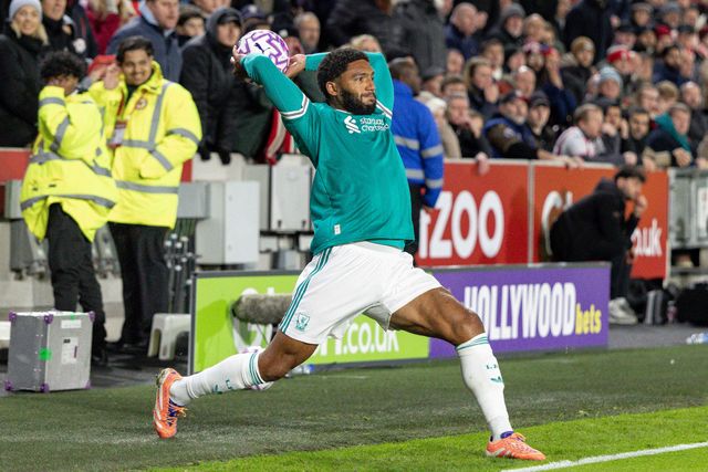 Joe Gomez of Liverpool takes a throw-in during the Premier League match Brentford vs Liverpool at The Gtech Community Stadium, London, United Kingdom, 25th October 2025

(Photo by Ian Stephen/News Images)