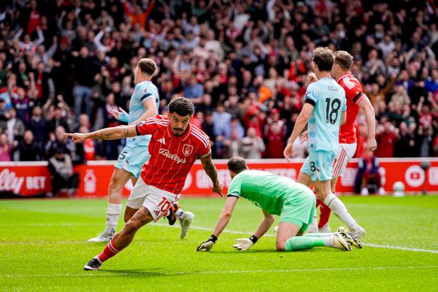 Morgan Gibbs-White of Nottingham Forest celebrates his goal to make it  1-1 during the Premier League match Nottingham Forest vs Burnley at City Ground, Nottingham, United Kingdom on 19 April 2026

(Photo by Maynard Manyowa/News Images)