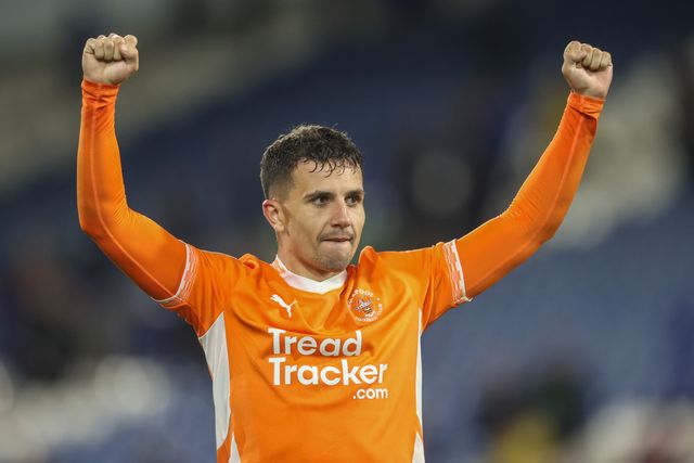 Albie Morgan of Blackpool celebrates with the away fans after the game during the Sky Bet League 1 match Huddersfield Town vs Blackpool at John Smith's Stadium, Huddersfield, United Kingdom, 24th September 2024

(Photo by Alfie Cosgrove/News Images)