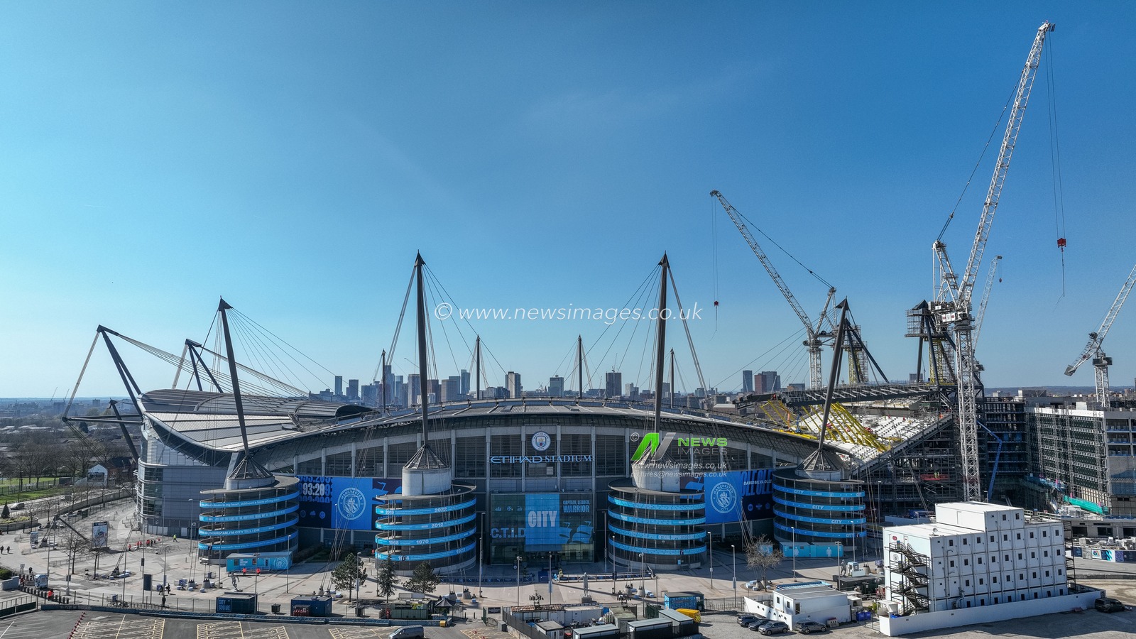 An aerial view of the Etihad Stadium and construction work to the North Stand during the Premier League match Manchester City vs Leicester City at Etihad Stadium, Manchester, United Kingdom, 2nd April 2025

(Photo by Mark Cosgrove/News Images)