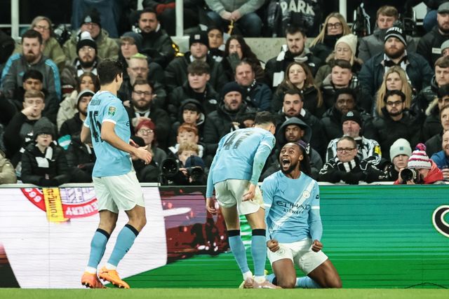 Antonie Semenyo of Manchester City celebrates his goal to make it 0-1 during the Carabao Cup Semi-finals First Leg Newcastle United vs Manchester City at St. James's Park, Newcastle, United Kingdom, 13th January 2026

(Photo by Mark Cosgrove/News Images)
