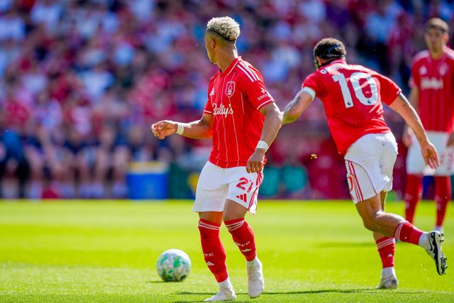 Omari Hutchinson of Nottingham Forest assists Morgan Gibbs-White of Nottingham Forest to score to make it  1-0 during the Premier League match Nottingham Forest vs Bournemouth at City Ground, Nottingham, United Kingdom on 24 May 2026

(Photo by Maynard Manyowa/News Images)