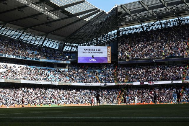 VAR check on Ollie Watkins of Aston Villa goal for handball during the Premier League match Manchester City vs Aston Villa at Etihad Stadium, Manchester, United Kingdom on 24 May 2026

(Photo by Mark Cosgrove/News Images)