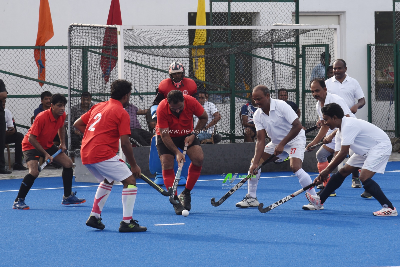 Indian veteran hockey players play at a match ahead the celebrate World Olympic Day in Howrah, West Bengal ,India on June 22,2025.Photo by Debajyoti Chakraborty. World Olympic Day celebrates every year June 23.(Photo: Debajyoti Chakraborty/News Images)