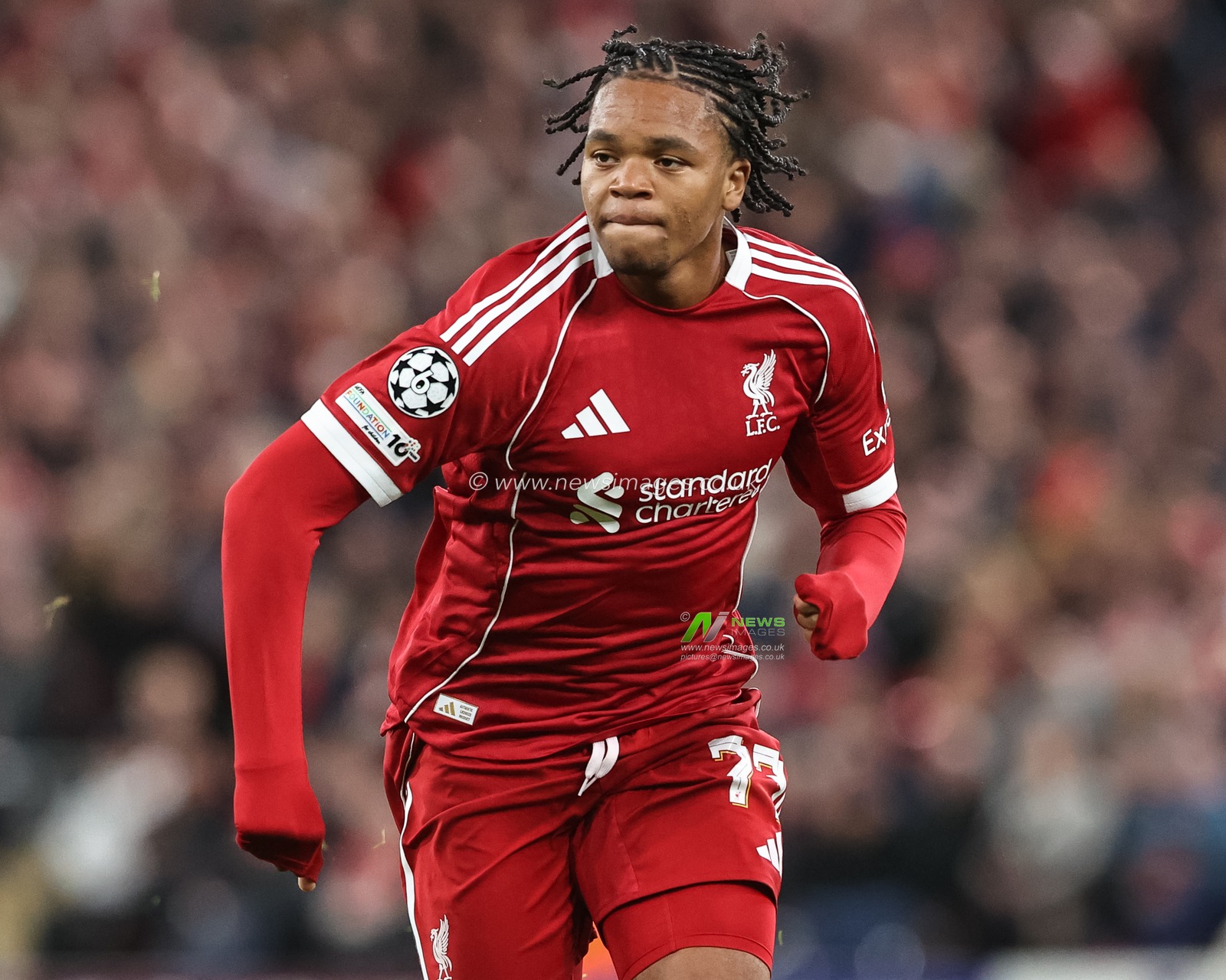 Rio Ngumoha of Liverpool during the UEFA Champions League, League Stage Liverpool vs Atletico Madrid at Anfield, Liverpool, United Kingdom, 17th September 2025

(Photo by Alfie Cosgrove/News Images)
