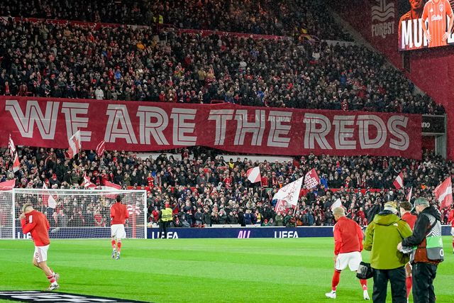 We are the reds banner during the UEFA Europa League 
Knockout Round Play-offs match Nottingham Forest vs Fenerbahce at City Ground, Nottingham, United Kingdom on 26 February 2026

(Photo by Maynard Manyowa/News Images)