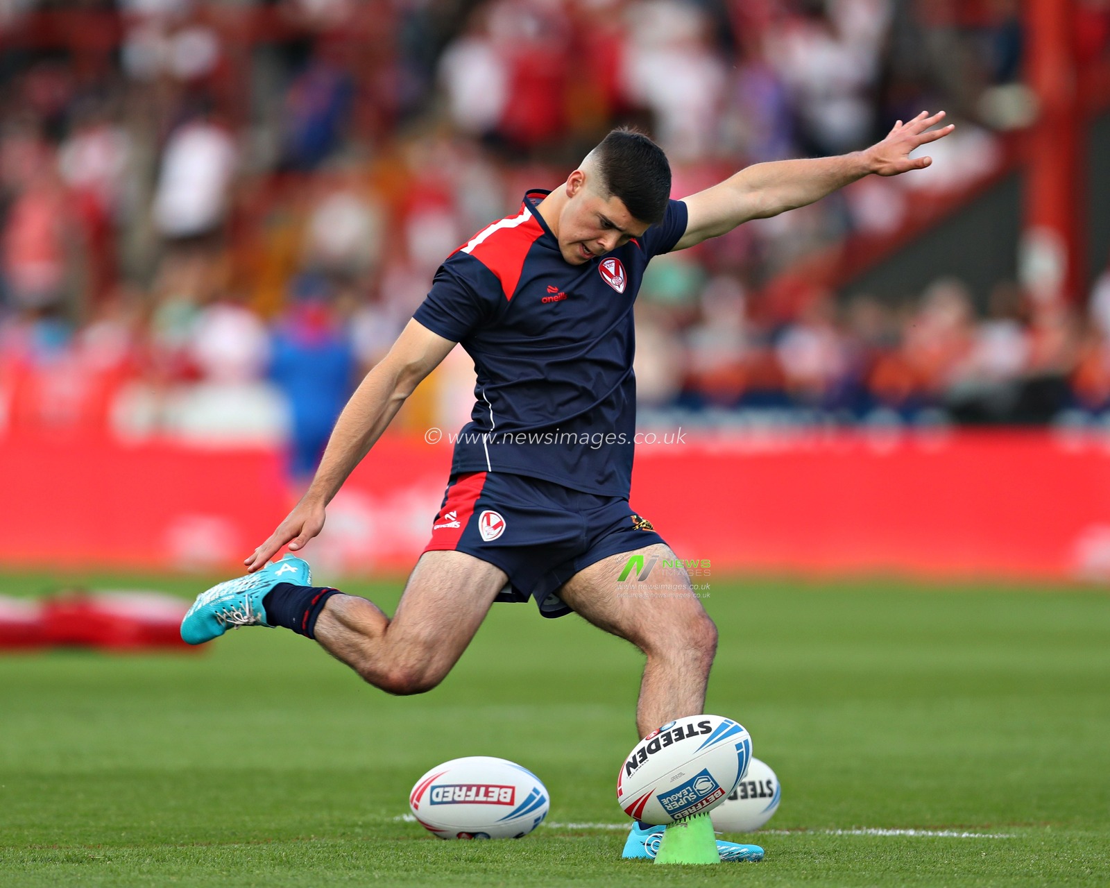 George Whitby of St. Helens in the warm up of the Betfred Super League Round 13 match Hull KR vs St Helens at Sewell Group Craven Park, Kingston upon Hull, United Kingdom, 30th May 2025(Photo by Sam Eaden/News Images)