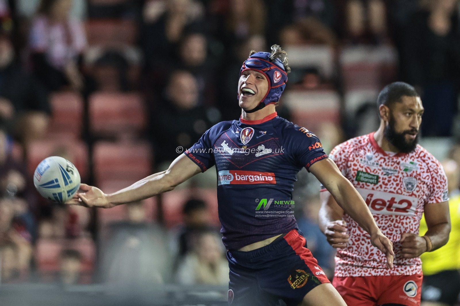 Harry Robertson of St Helens goes over for a try during the Betfred Super League Round 26 match Leigh Leopards vs St Helens at Leigh Sports Village, Leigh, United Kingdom, 12th September 2025

(Photo by Mark Cosgrove/News Images)