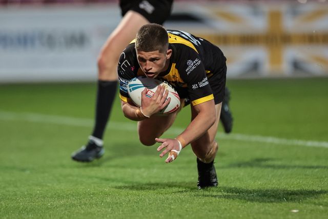 Will Roberts of York Knights runs in a 60 yards solo try during the Betfred Super League round 12 match York Knights vs Catalans Dragons at LNER Community Stadium, York, United Kingdom on 23 May 2026

(Photo by Mark Cosgrove/News Images)