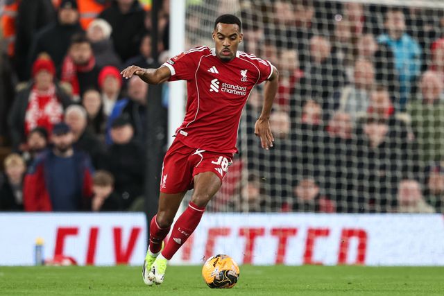 Ryan Gravenberch of Liverpool with the ball during the Emirates FA Cup Third Round match Liverpool vs Barnsley at Anfield, Liverpool, United Kingdom, 12th January 2026

(Photo by Alfie Cosgrove/News Images)