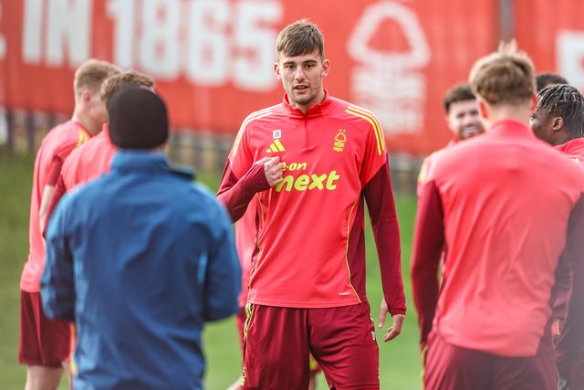Lorenzo Lucca of Nottingham Forest during the Nottingham Forest open training session ahead of their UEFA Europa League last 16 match against FC Midtjylland at The Nigel Doughty Academy, Nottingham, United Kingdom on 11 March 2026

(Photo by Alfie Cosgrove/News Images)