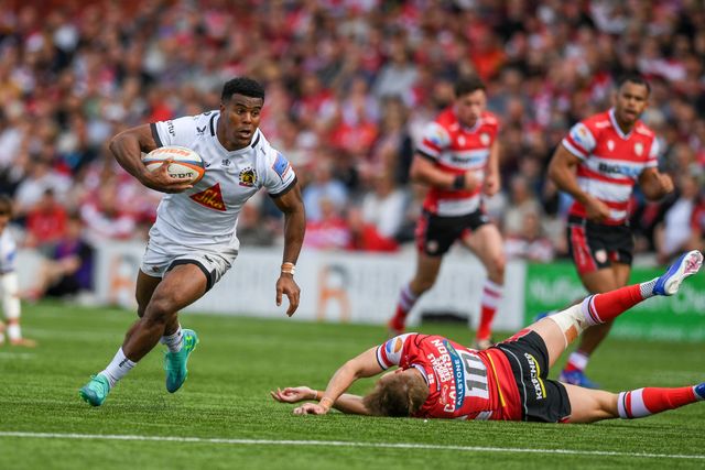 Immanuel Feyi-Waboso of Exeter Chiefs makes a break during the Gallagher Premiership match Gloucester vs Exeter at Kingsholm Stadium, Gloucester, United Kingdom on 26 April 2026

(Photo by Alex Williamson/News Images)