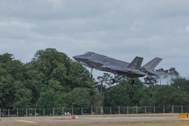 United States Air Force Lockheed Martin F-35 fifth-generation fighter land at RAF Lakenheath, Lakenheath, United Kingdom, 26th June 2025

(Photo by Mark Cosgrove/News Images)