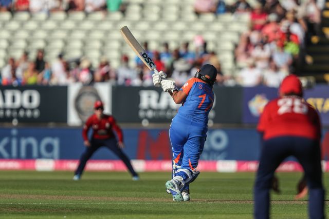 Shafali Verma of India plays a shot during the 5th Vitality IT20 England Women vs India Women at Edgbaston, Birmingham, United Kingdom, 12th July 2025

(Photo by Izzy Poles/News Images)