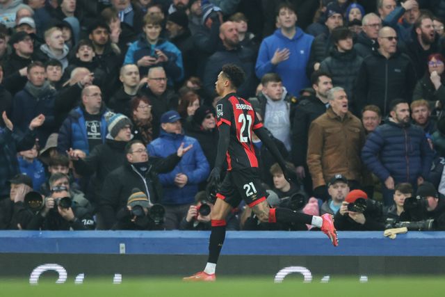 Daniel Jebbison of Bournemouth celebrates his goal to make it 0-2 during the Emirates FA Cup Fourth Round match Everton vs Bournemouth at Goodison Park, Liverpool, United Kingdom, 8th February 2025

(Photo by Alfie Cosgrove/News Images)