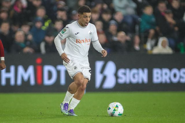 Manuel Benson of Swansea City during the Carabao Cup 3rd Round Swansea City vs Nottingham Forest at Swansea.com Stadium, Swansea, United Kingdom, 17th September 2025

(Photo by Andrew Lewis/News Images)