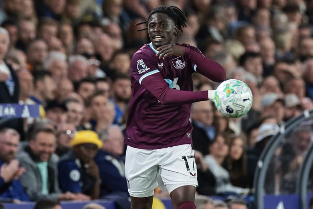 Loum Tchaouna of Burnley throws the ball and 
Referee Thomas Bramall gives him a yellow card during the Premier League match Leeds United vs Burnley at Elland Road, Leeds, United Kingdom on 01 May 2026

(Photo by Mark Cosgrove/News Images)