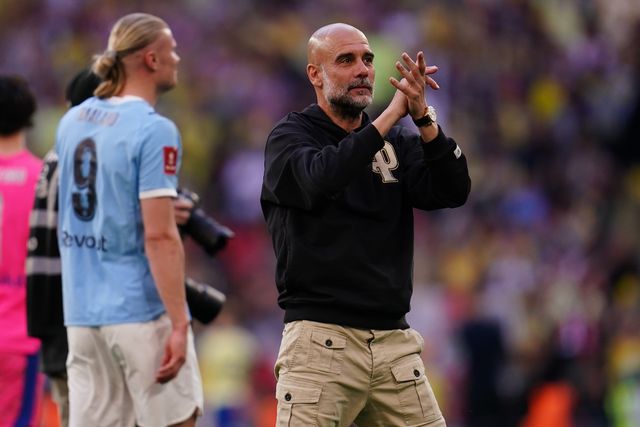 Josep Guardiola manager of Manchester City applauds support during the Emirates FA Cup Semi-Final match Manchester City vs Southampton at Wembley Stadium, London, United Kingdom on 25 April 2026

(Photo by Harvey Murphy/News Images)