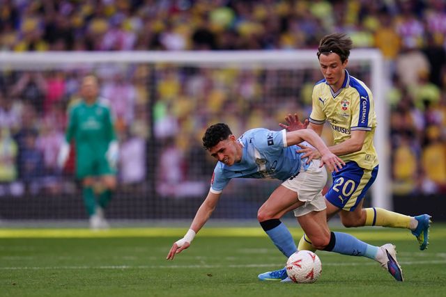 Caspar Jander of Southampton fouls Phil Foden of Manchester City during the Emirates FA Cup Semi-Final match Manchester City vs Southampton at Wembley Stadium, London, United Kingdom on 25 April 2026

(Photo by Harvey Murphy/News Images)