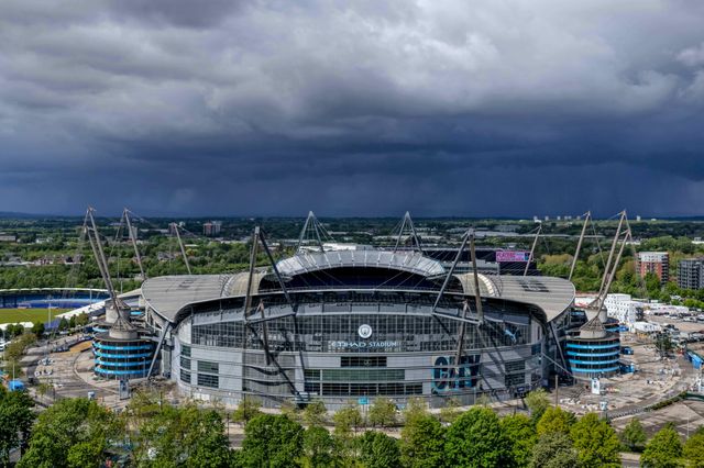 Rain clouds hover over the The Etihad Stadium during the Premier League match Manchester City vs Crystal Palace at Etihad Stadium, Manchester, United Kingdom on 13 May 2026

(Photo by Mark Cosgrove/News Images)