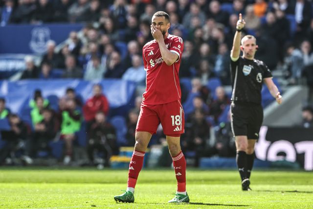 Cody Gakpo of Liverpool reacts to a missed chance on goal during the Premier League match Everton vs Liverpool at Hill Dickinson Stadium, Liverpool, United Kingdom on 19 April 2026

(Photo by Alfie Cosgrove/News Images)