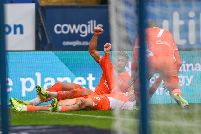 Kyle Joseph of Blackpool scelebrates his goal to make it  0-1 during the Sky Bet League 1 match Bolton Wanderers vs Blackpool at Toughsheet Community Stadium, Bolton, United Kingdom, 23rd November 2024

(Photo by Craig Thomas/News Images)