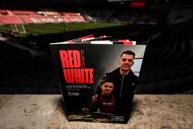 Granit Xhaka of Sunderland on the front cover of the match day programme during the Premier League match Sunderland vs Brighton & Hove Albion at Stadium Of Light, Sunderland, United Kingdom on 14 March 2026

(Photo by Alfie Cosgrove/News Images)