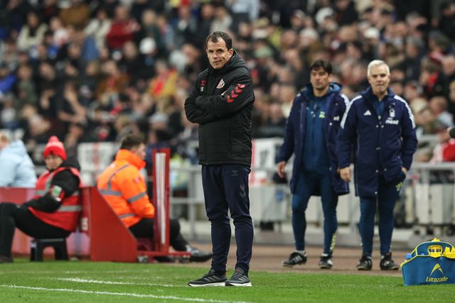 Regis Le Bris manager of Sunderland looks on during the Premier League match Sunderland vs Nottingham Forest at Stadium Of Light, Sunderland, United Kingdom on 24 April 2026

(Photo by Alfie Cosgrove/News Images)