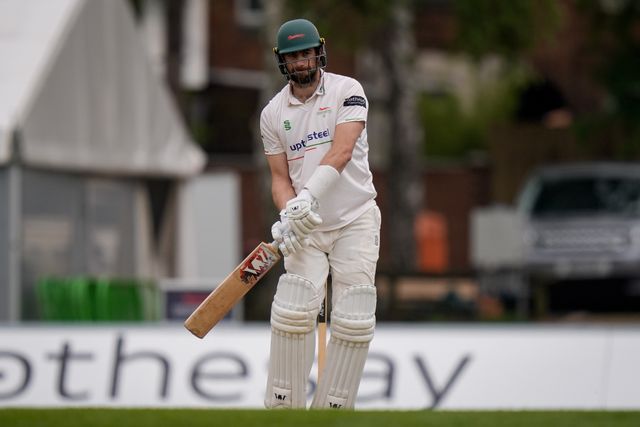 Stephen Eskinazi hits the ball for four during the County Championship Division One day 3 Leicestershire vs Nottinghamshire at Grace Road, Leicester, United Kingdom on 03 May 2026

(Photo by Maynard Manyowa/News Images)