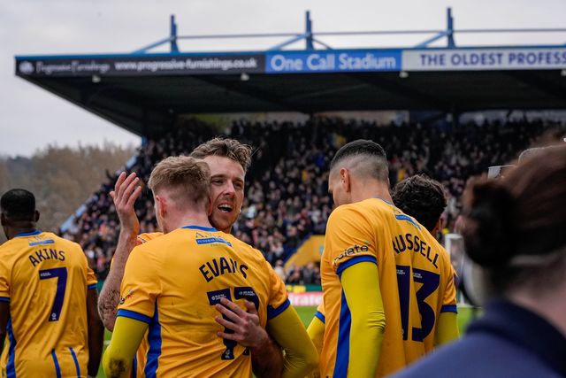 Will Evans of Mansfield Town celebrates his goal to make it  1-1 during the Emirates FA Cup fifth round match Mansfield Town vs Arsenal at One Call Stadium, Mansfield, United Kingdom on 07 March 2026

(Photo by Maynard Manyowa/News Images)